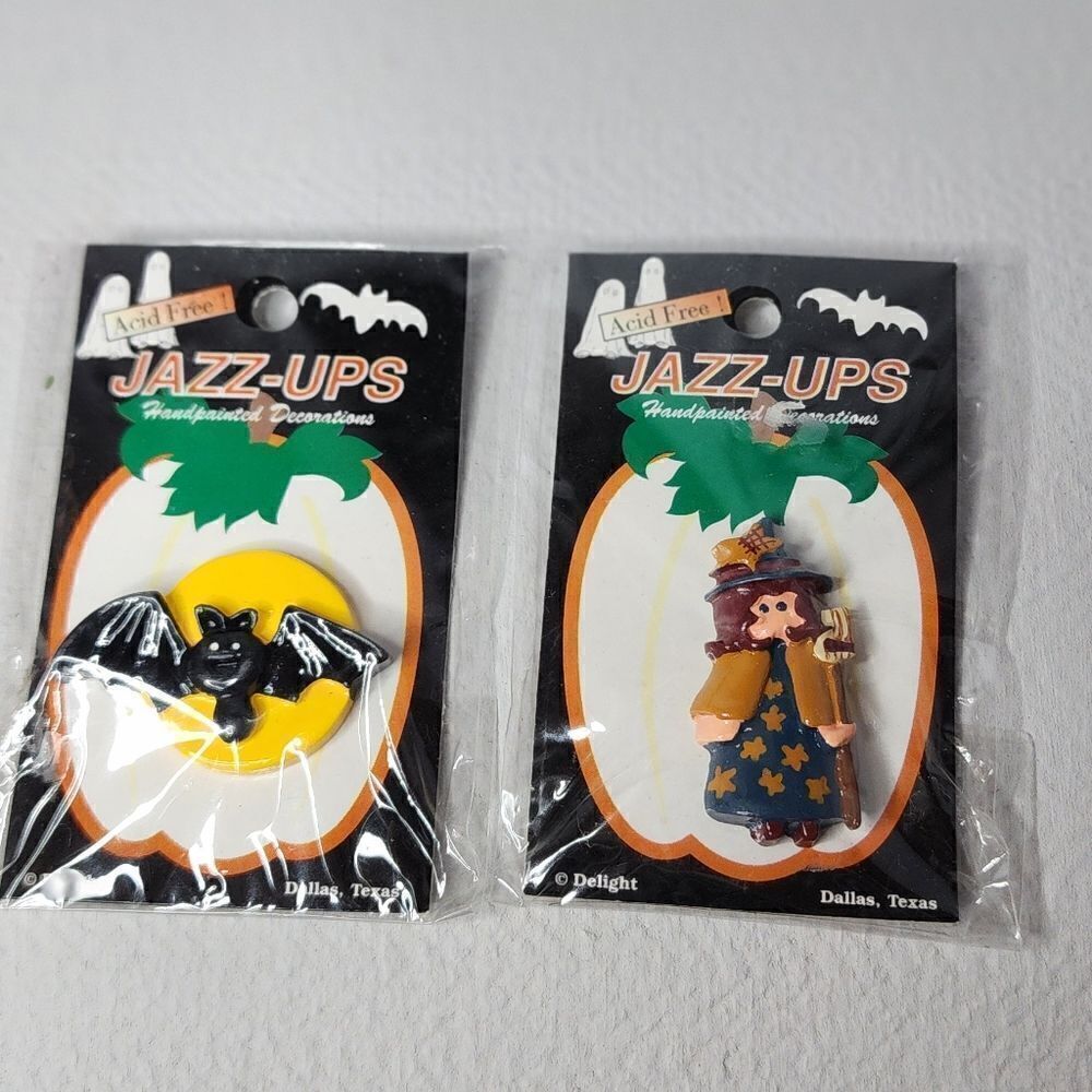 Vintage Jazz-Ups Happy Halloween Boo! 2 Items A Bat And A Witch